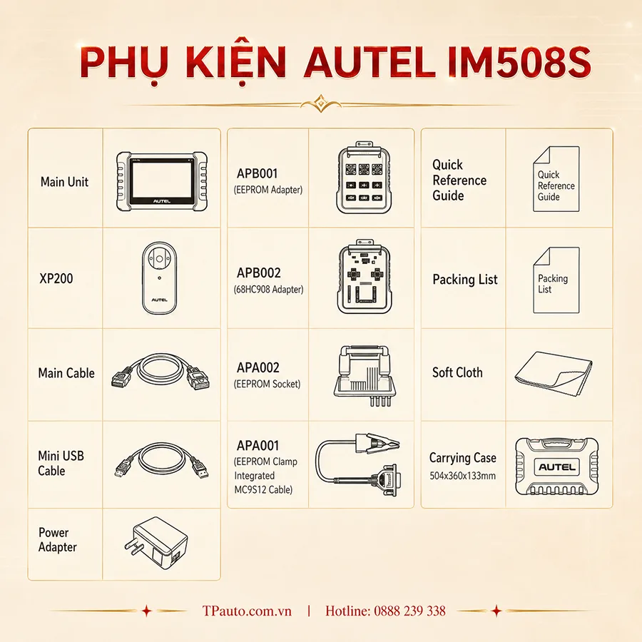 danh sách phụ kiện autel im508s