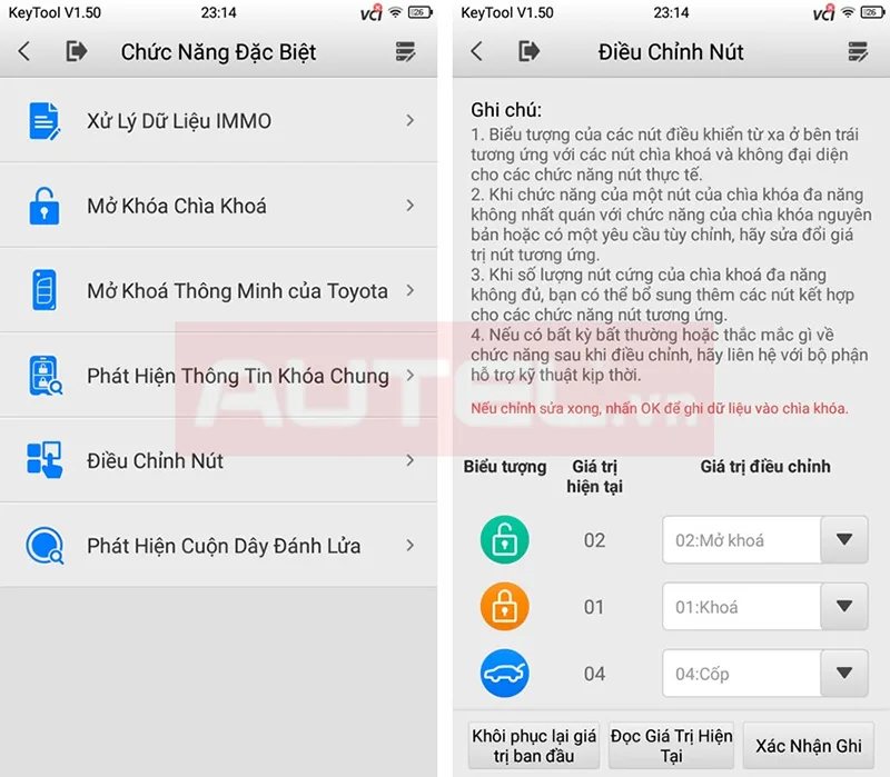 Chức năng thay đổi vị trí nút nhấn chìa khóa AUTEL IKEY