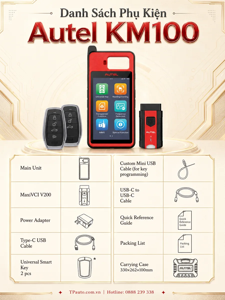 danh sách phụ kiện autel km100