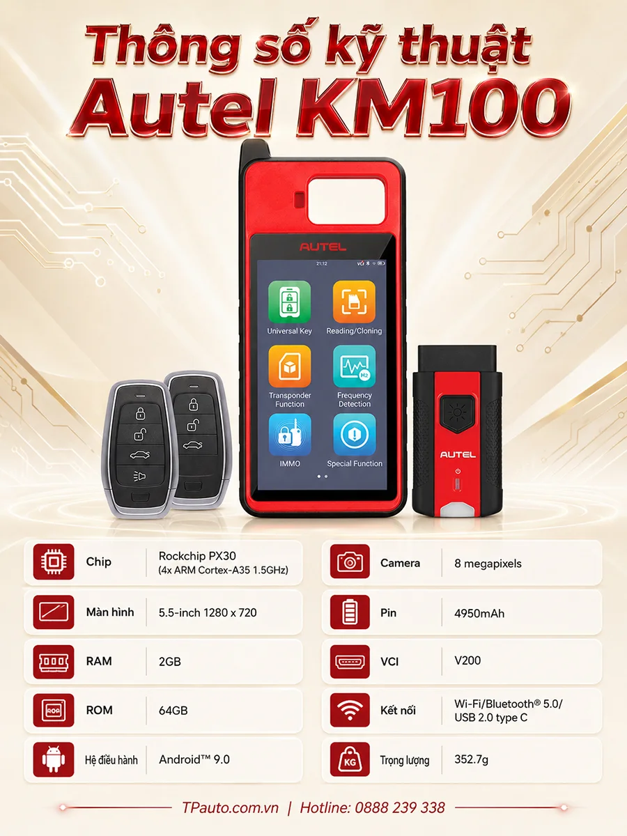 thông số kỹ thuật autel km100